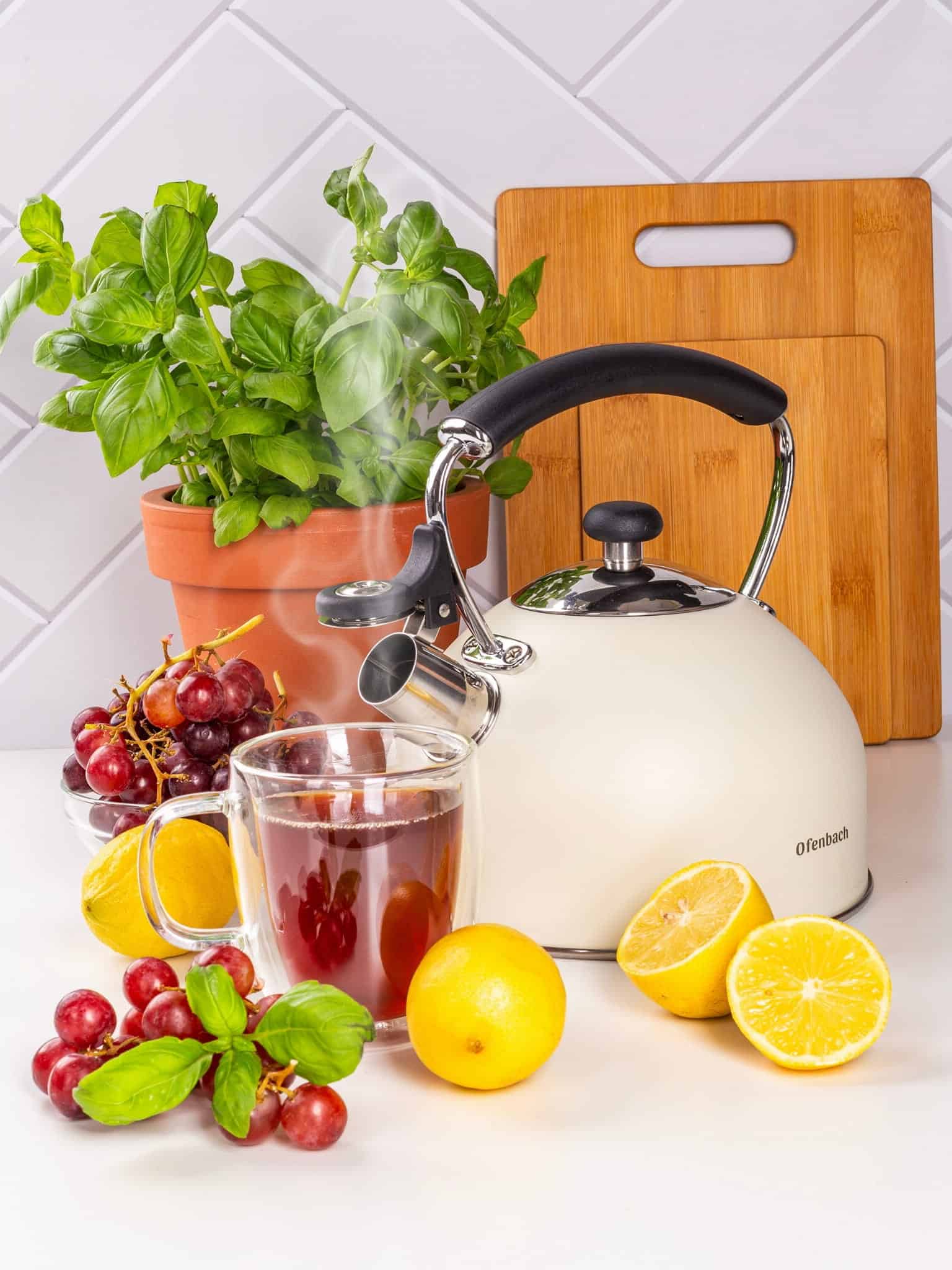 Ceainic modern cu Fluier Emaliat 2.2L Bej - imagine 6