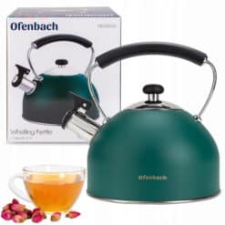 Ceainic modern cu Fluier Emaliat 2.2L Verde