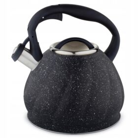 Ceainic Kamille 3L din inox cu fluier, design marmurat negru