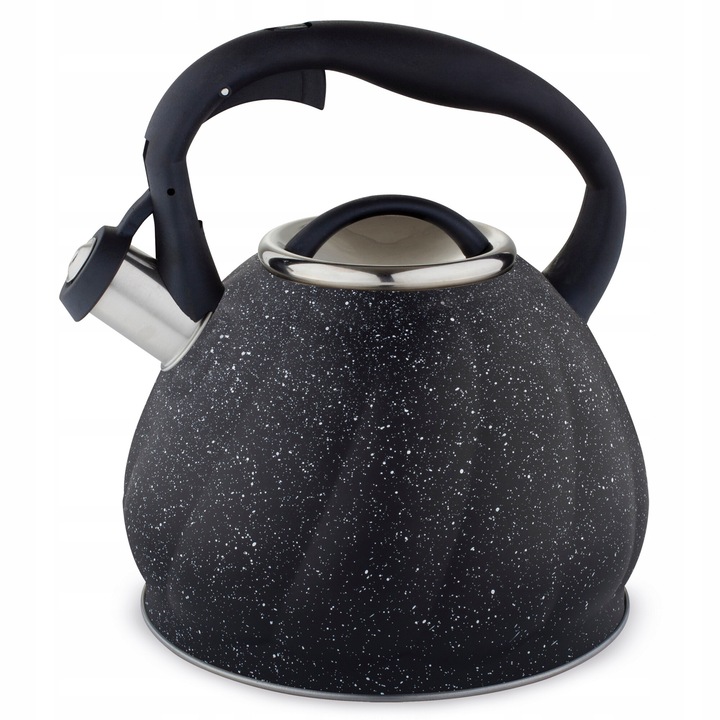 Ceainic Kamille 3L din inox cu fluier, design marmurat negru