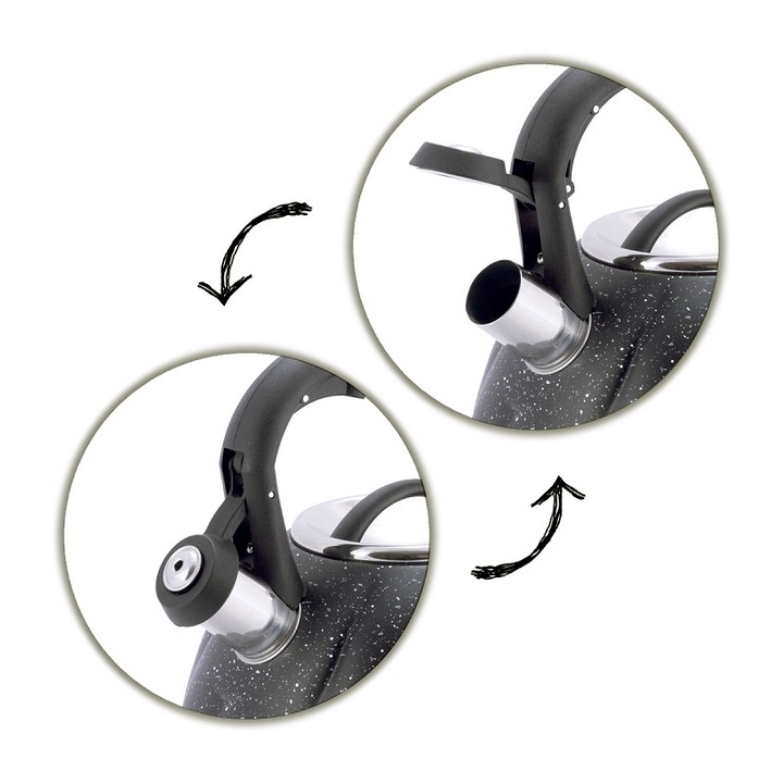 Ceainic Kamille 3L din inox cu fluier, design marmurat negru - imagine 2