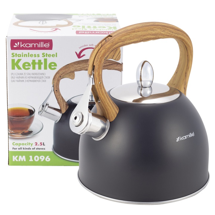 Ceainic Kamille 2,5 L din inox, negru, pentru toate tipurile de plite - imagine 5