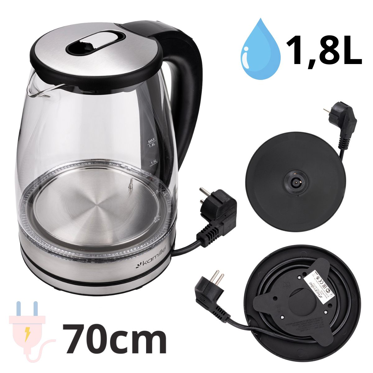 Fierbător electric Kamille 1.8 L reglare temperatură – sticlă - imagine 5