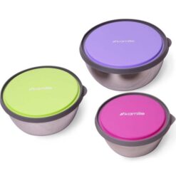 Set 3 boluri din oțel cu capace Kamille – recipiente pentru bucătărie