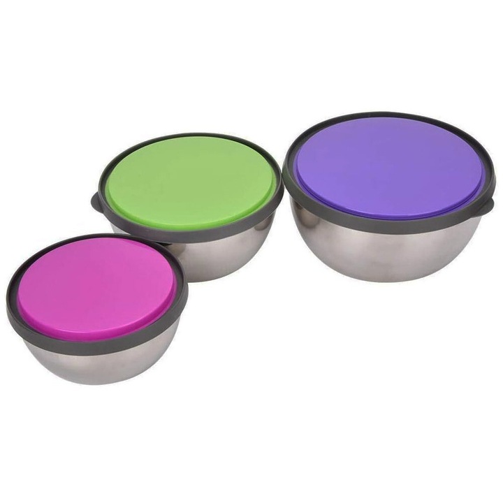 Set 3 boluri din oțel cu capace Kamille – recipiente pentru bucătărie - imagine 4