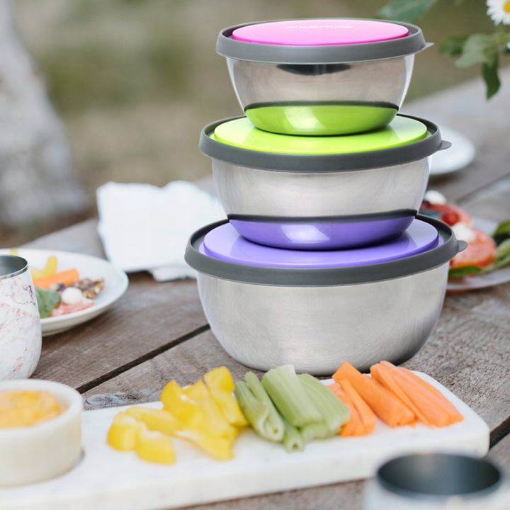 Set 3 boluri din oțel cu capace Kamille – recipiente pentru bucătărie - imagine 3