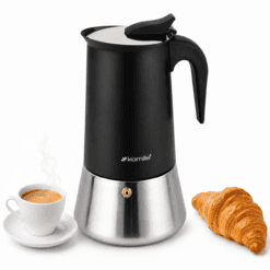 Cafetieră moka din inox, espressor pentru plită Kamille, 600 ml, 12 cești, negru - KM0560