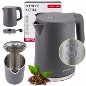 Fierbător electric Kamille, 1,7 L, 1800 W, interior din inox SUS304, gri - KM1706B