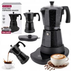 Cafetieră moka electrică Kamille, 300 ml, 6 cești espresso, 500 W, negru - KM2603