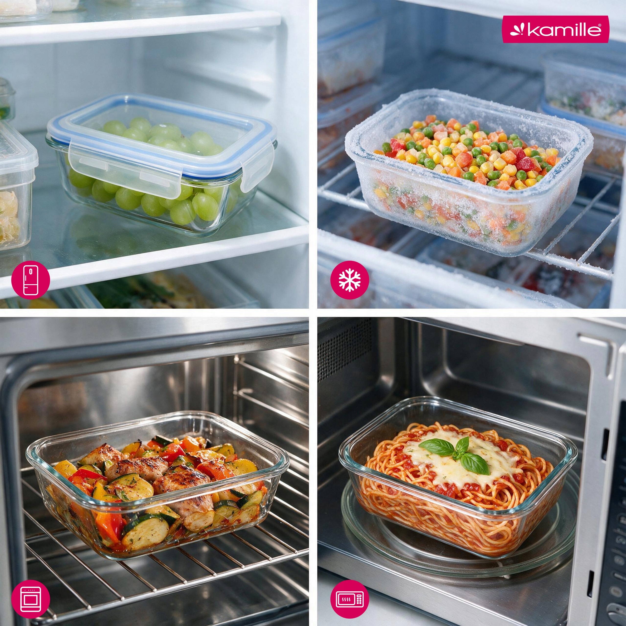 Set 4 recipiente alimentare din sticlă borosilicată cu capace etanșe, 185/370/640/1040 ml, Kamille - 9105 - imagine 3