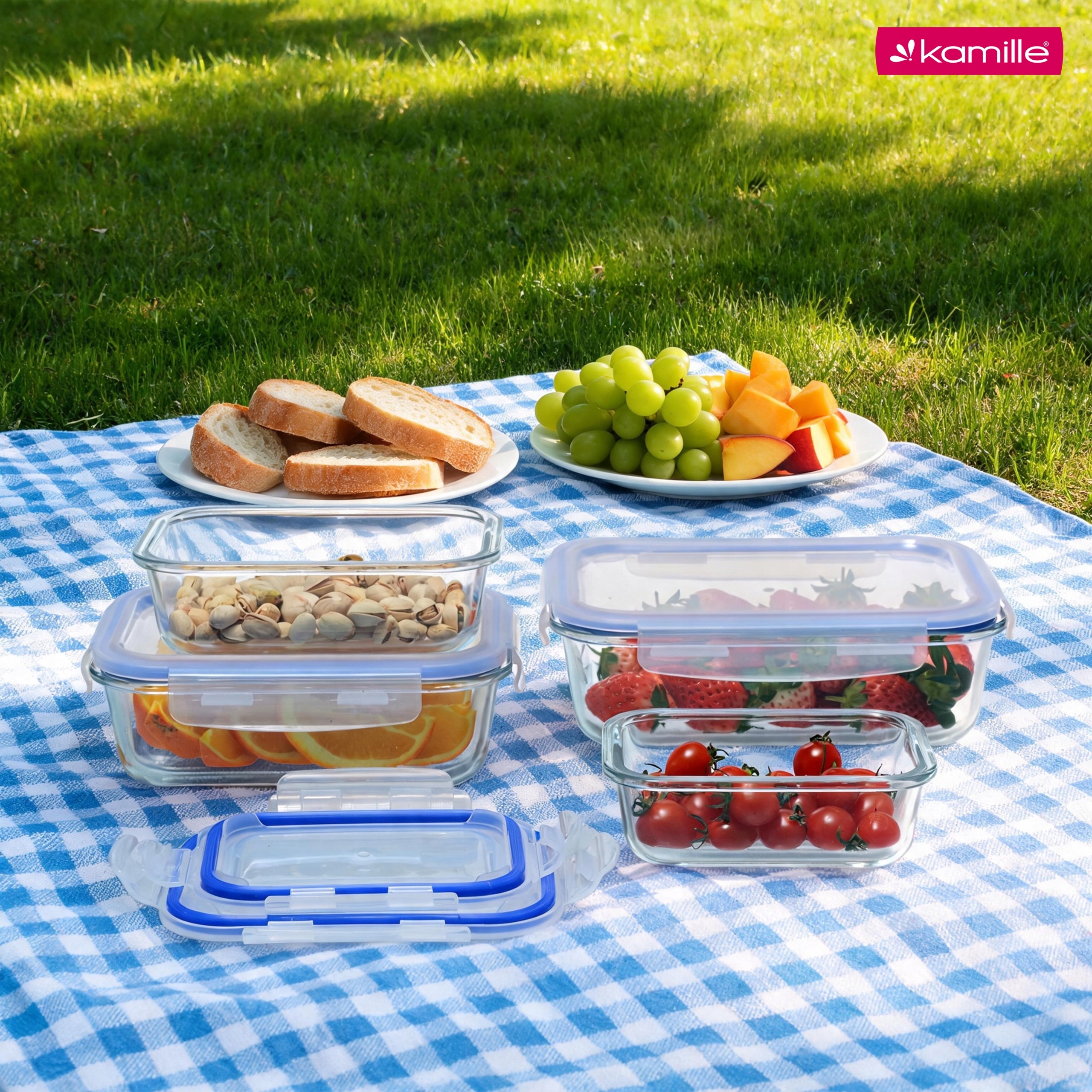 Set 4 recipiente alimentare din sticla borosilicata, cu capace ermetice, 370/640/1040/1520 ml, Kamille - 9106 - imagine 3