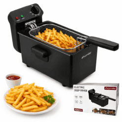 Friteuză electrică Kamille 3 L, 2000 W, temperatură reglabilă până la 190°C, negru - KM6816
