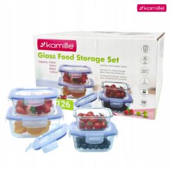 Set 4 recipiente alimentare din sticlă borosilicată, 320–1200 ml, Kamille 9126