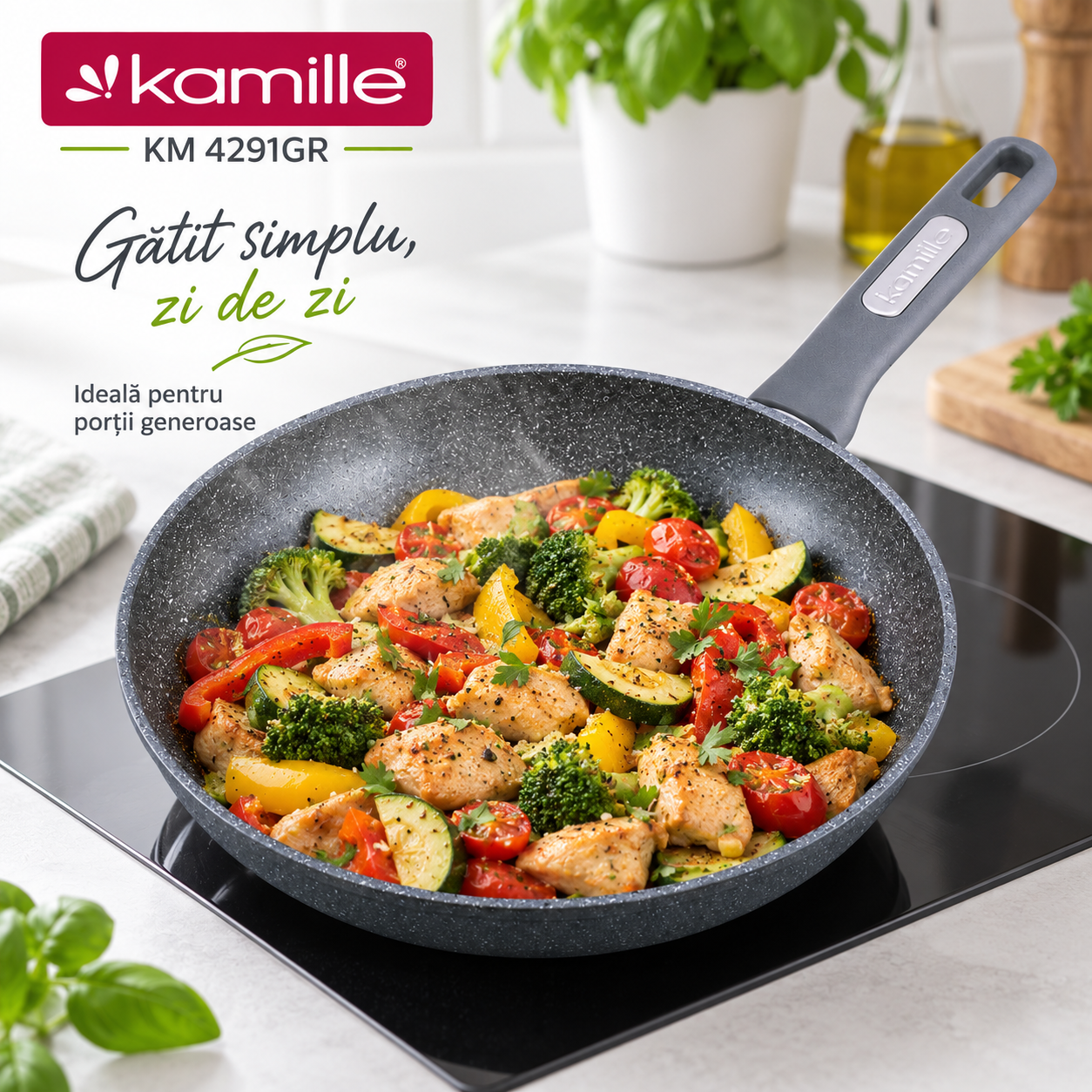 Tigaie din aluminiu cu înveliș granit, 30 x 6 cm, pentru inducție, Kamille - 4291GR - imagine 4