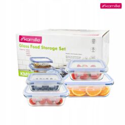 Set 4 recipiente alimentare din sticlă borosilicată cu capace etanșe, 185/370/640/1040 ml, Kamille - 9105