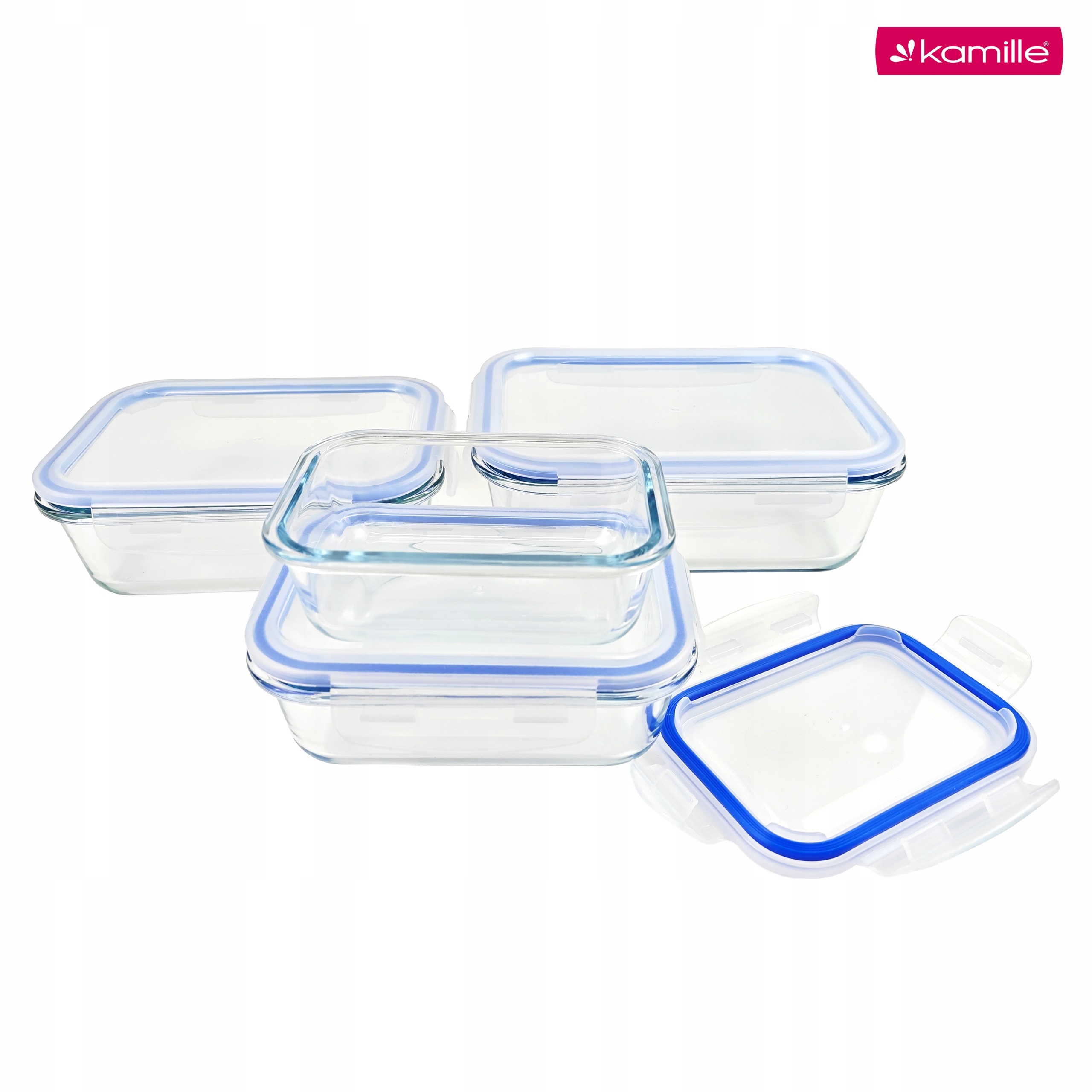 Set 4 recipiente alimentare din sticla borosilicata, cu capace ermetice, 370/640/1040/1520 ml, Kamille - 9106 - imagine 7