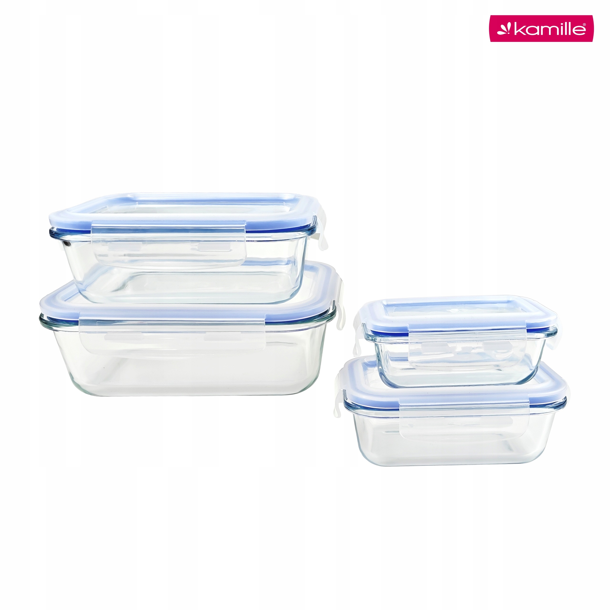 Set 4 recipiente alimentare din sticla borosilicata, cu capace ermetice, 370/640/1040/1520 ml, Kamille - 9106 - imagine 8