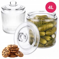 Borcan din sticlă cu capac, recipient pentru depozitarea alimentelor, 4 L, transparent, Kamille - KM9209