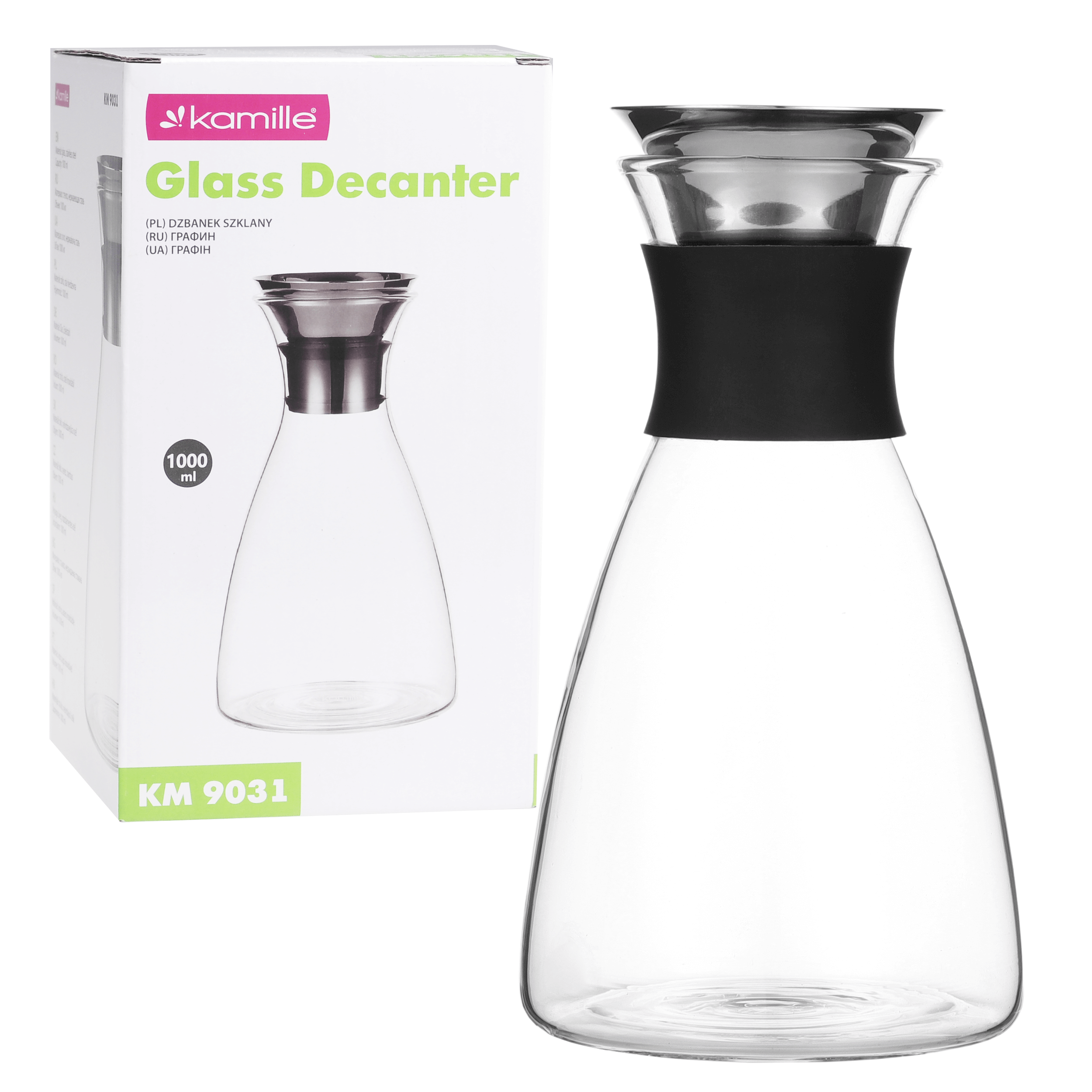 Carafă din sticlă pentru apă și băuturi, 1 L, dop din oțel inoxidabil, Kamille - 9031 - imagine 4