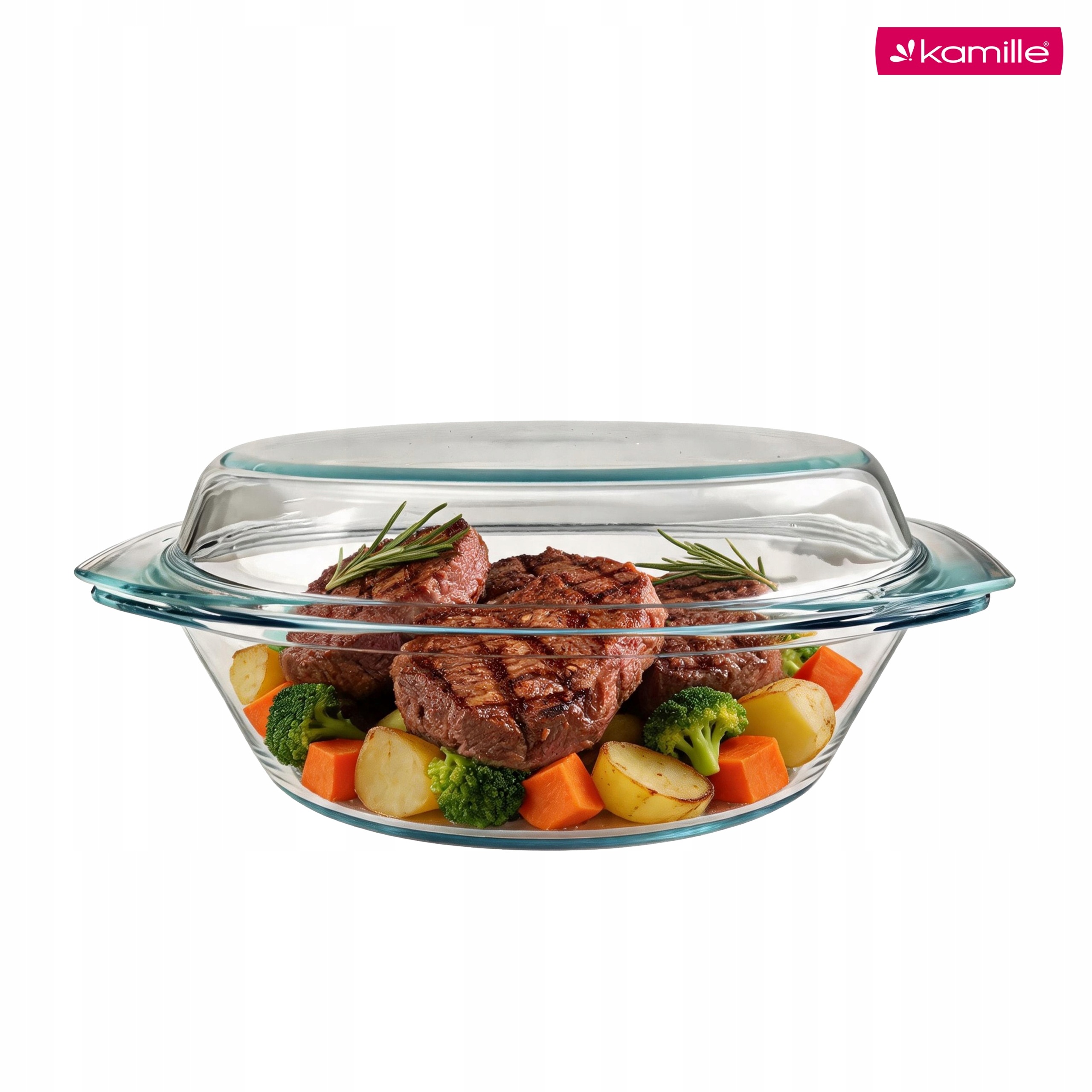 Vas termorezistent din sticla cu capac Kamille 9151, 3 L, oval - imagine 5