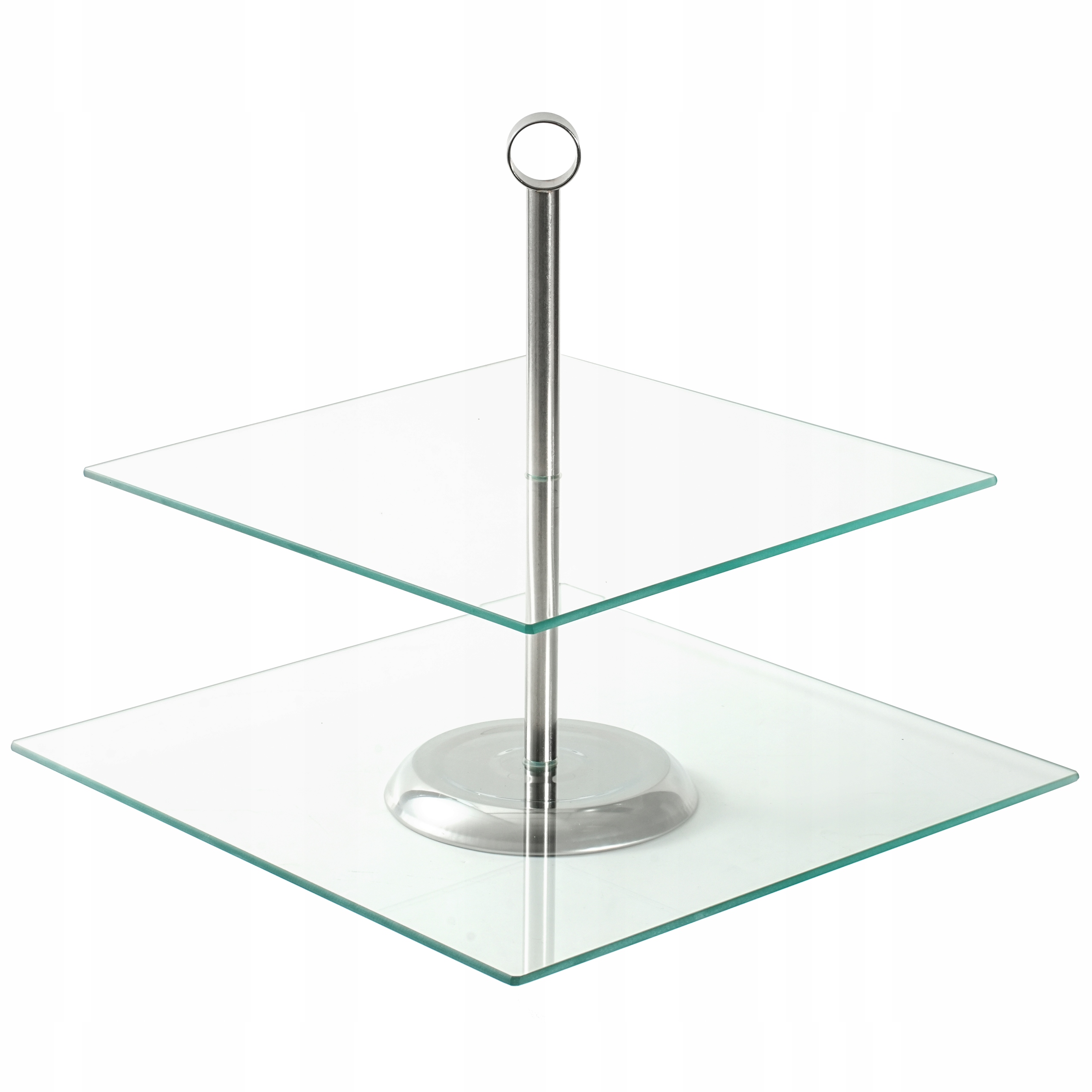 Suport etajat pentru tort si prajituri Kamille 9056, 2 niveluri, sticla si inox, 21 x 21 cm / 25 x 25 cm - imagine 6