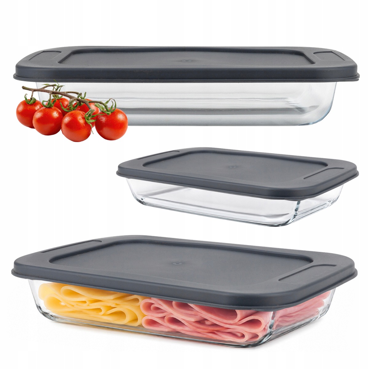Recipient alimentar din sticlă cu capac, 1 L, 26,8 x 16 x 5,4 cm, Kamille - 9170