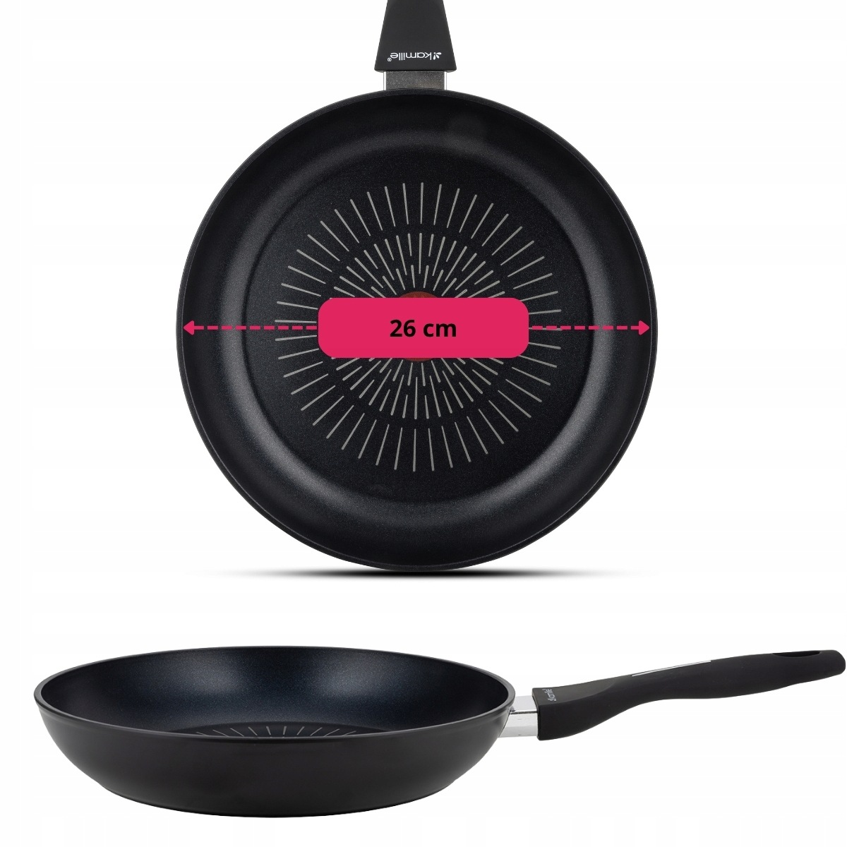 Tigaie antiaderentă din aluminiu forjat, 26 cm, inducție, cu indicator de încălzire, fără capac, Kamille - KM4678 - imagine 7