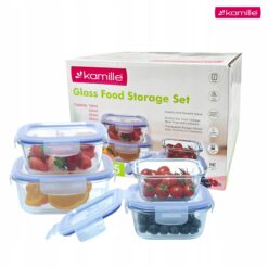 Set 4 recipiente alimentare din sticlă borosilicată cu capace, 160/320/520/800 ml, Kamille - 9125