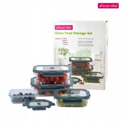 Set 4 recipiente alimentare din sticlă borosilicată cu capace etanșe, 370/640/1040/1520 ml, Kamille - 9136