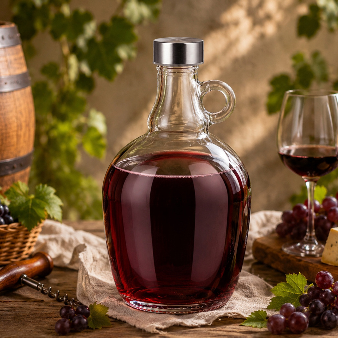Damigeană din sticlă 1,5 L, carafă pentru lichioruri cu dop de plută, Kamille - 9205 - imagine 2