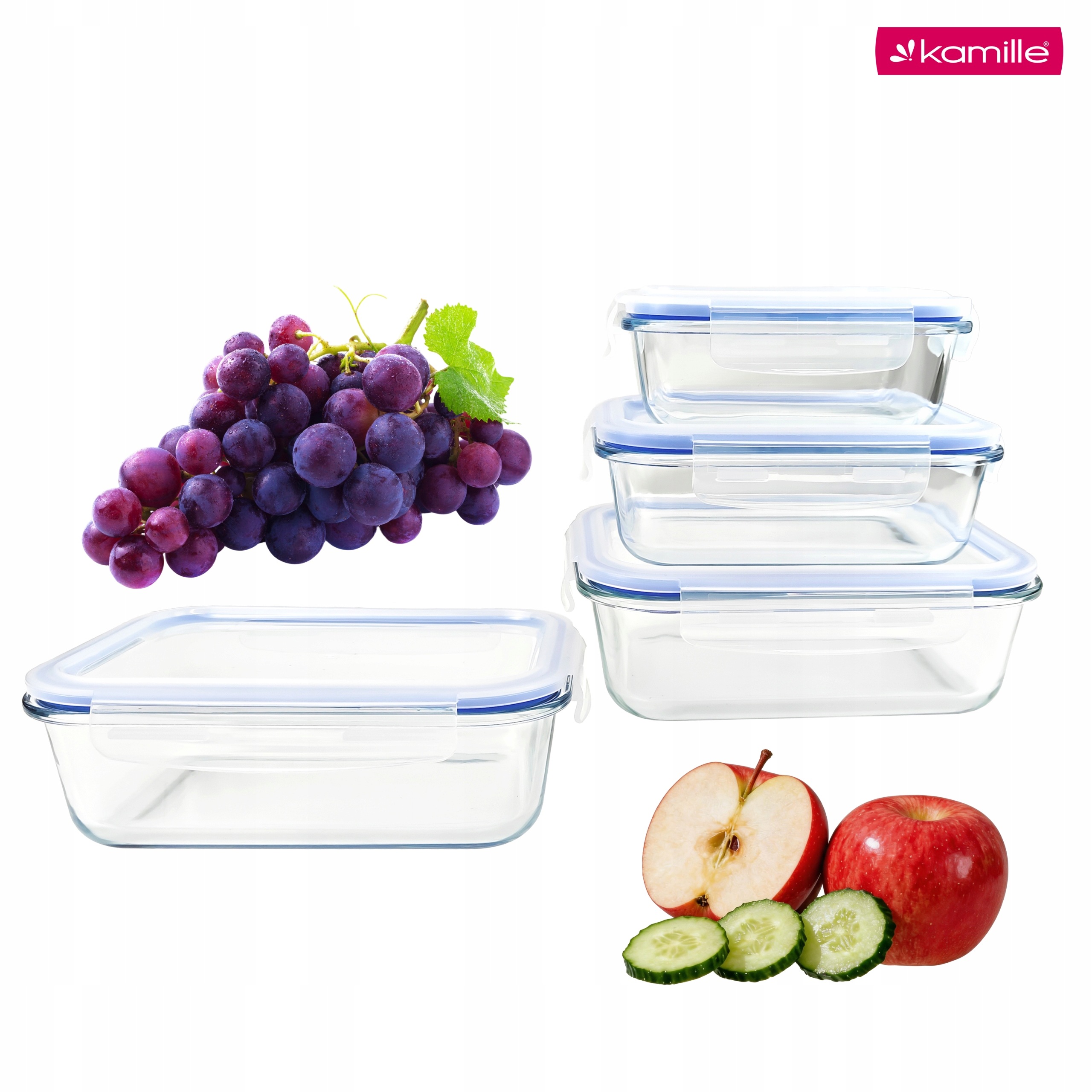 Set 4 recipiente alimentare din sticlă borosilicată cu capace etanșe, 185/370/640/1040 ml, Kamille - 9105 - imagine 6