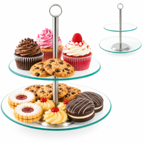 Suport etajat pentru tort si deserturi, 2 niveluri, sticla, 21/25 cm, Kamille - 9054