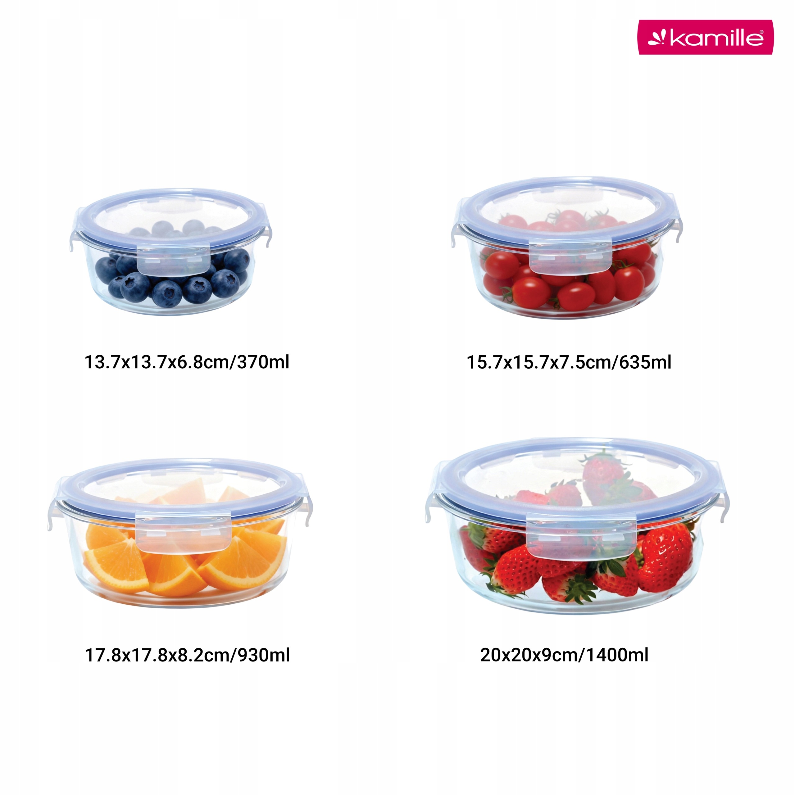 Set 4 recipiente alimentare din sticla borosilicata, cu capace ermetice, 370/635/930/1400 ml, Kamille - KM9116 - imagine 6