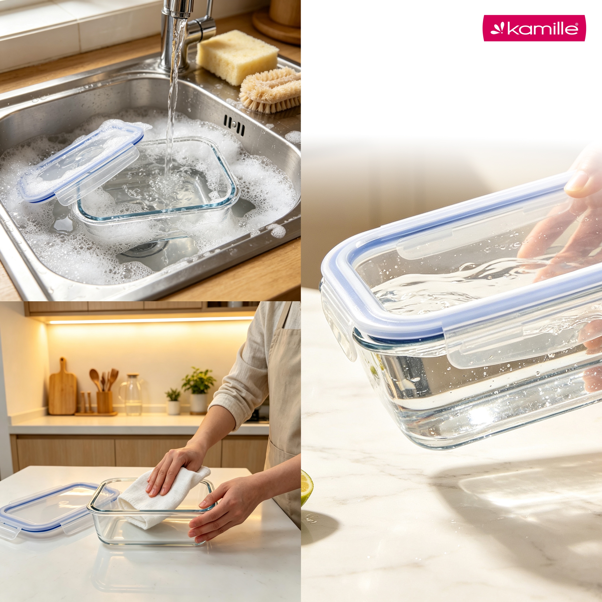 Set 4 recipiente alimentare din sticlă borosilicată cu capace etanșe, 185/370/640/1040 ml, Kamille - 9105 - imagine 5