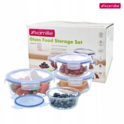 Set 4 recipiente alimentare din sticla borosilicata, cu capace ermetice, 370/635/930/1400 ml, Kamille - KM9116
