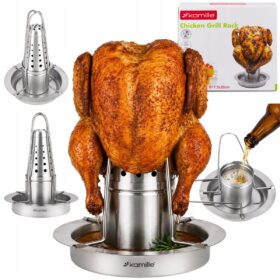 Suport pentru fript pui Kamille 5060, inox, Ø17,5 x 20 cm, pentru cuptor si gratar