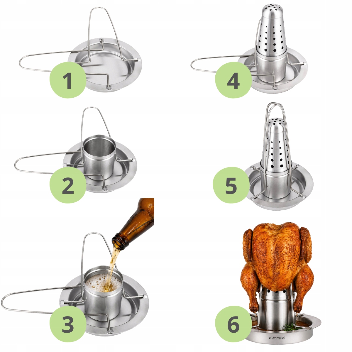 Suport pentru fript pui Kamille 5060, inox, Ø17,5 x 20 cm, pentru cuptor si gratar - imagine 7